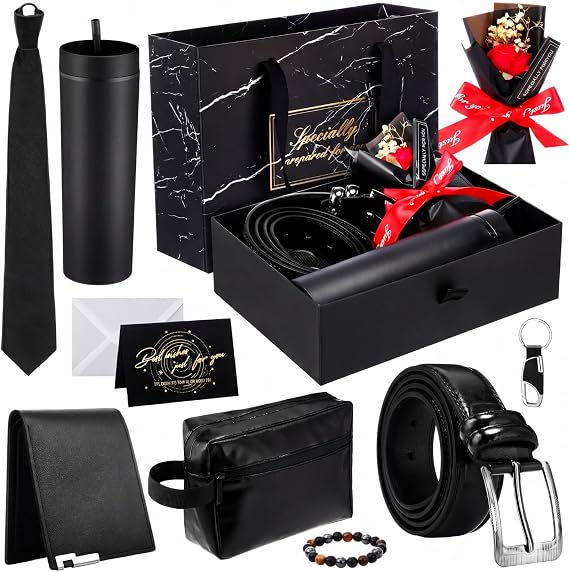 Tioncy 10 Pcs Mens Gift Set, 16oz Tumbler Wallet Belt Tie,General