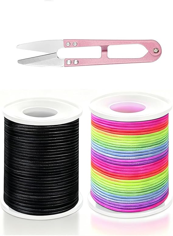 Elastic Bracelet String,2 Rolls Total 330 Feet 1mm,1.2mm Stretchy String Sturdy Elastic Beading Cord Kit with Scissors for Bracelets,Jewelry Making,Nacklace,Beading(Black+Colorful, 1MM)