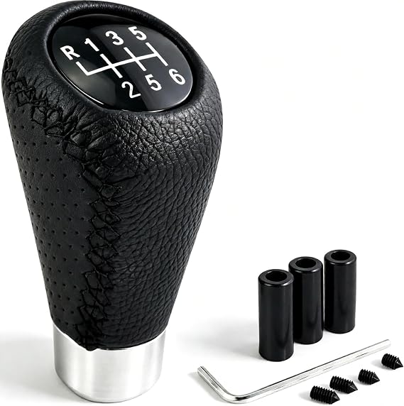 Lunsom 6 Speed Shift Knob Manual Stick Shifter Handle Leather Gear Lever Head Car Accessories Fit Most Vehicle (Black Suture)
