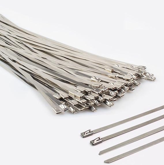 Metal zip ties 12 inch, heavy duty 304 stainless steel zip cable ties with 200 lbs Tensile Strength, self-locking strap Ties (100 Pcs)