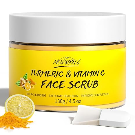 Face Scrub Turmeric Vitamin C Face Exfoliating Cream Face Body Scrub Organics Facial Scrub Brightening Exfoliation for Blackheads Improves Acne with Dark Spots for Men and Women