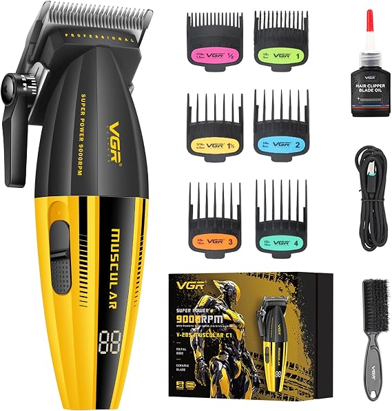 VGR 285 Fresh Fade Hair Clippers for Men, 9000RPM Professional Barber Clippers for Hair Cutting, Cordless Small Hair Trimmer Lightweight Versatile Barber Kit with 6 Magnetic Guide Combs, LED Display