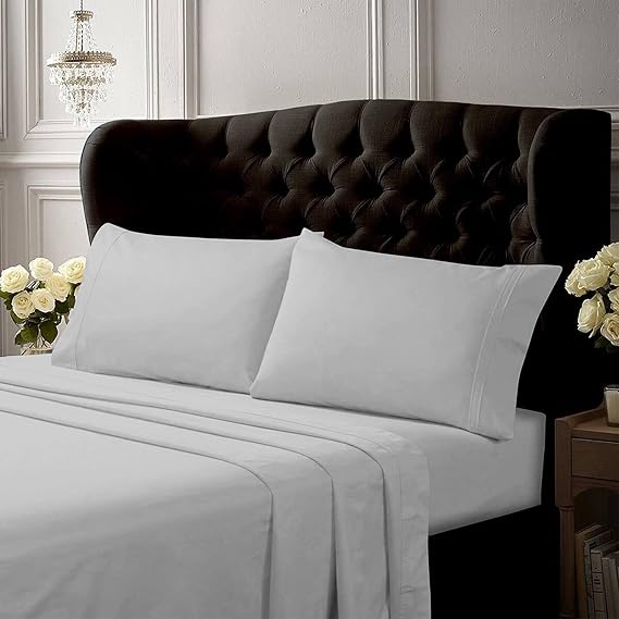 Tribeca Living Cal King Egyptian Cotton Percale Sheet Set, Silver