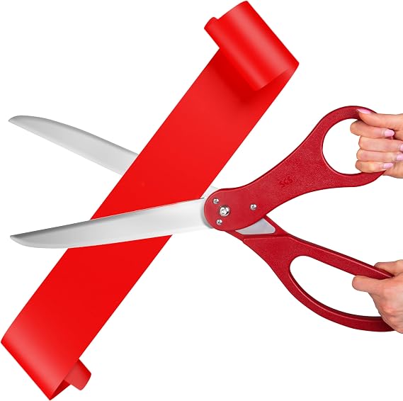 Giant Ribbon Cutting Scissors Set with Red Ribbon 25" Grand Opening Prop
