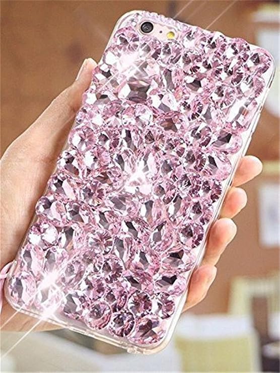 Case for LG X Power 2,Luxury 3D Handmade Sparkle Stunning Stones Crystal Rhinestone Bling Full Diamond Gemstone Glitter Case for LG X Charge/LG K10 Power/LG LV7(A Full Pink)