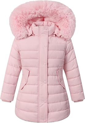 Girls Winter Waterproof Warm Long Coat,Kids Puffer Jacket Outerwear Parka,Removable Hood