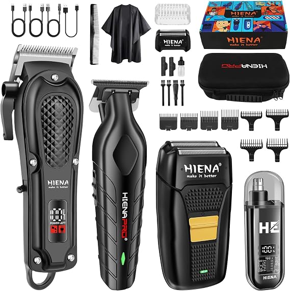 HIENA PRO Hair Clippers Set for Men, Cordless Clipper & Beard Trimmer Kit | Cordless Hair Clippers Set with Beard Trimmer & Foil Shaver