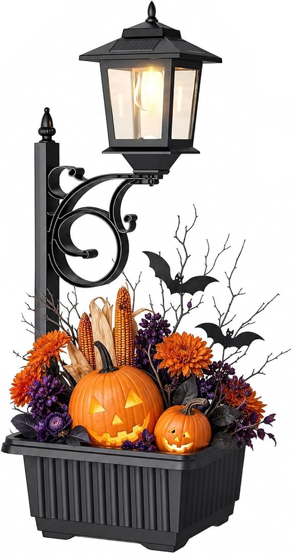 PASAMIC Solar Lamp Post with Planter, Large 11" Planter, 2 in 1 Outdoor Solar Planter Light, Waterproof Decorative Solar Light, Wall Mount or Freestanding for Front Porch, Patio & Garden, Warm White