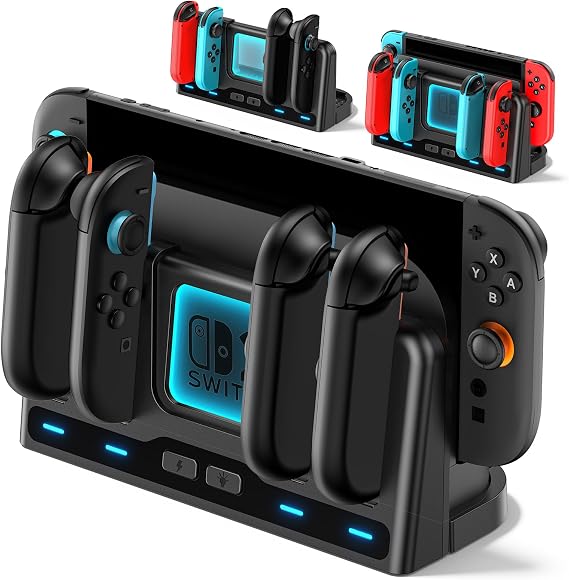 Joycon Charger for Nintendo Switch 2/Switch/OLED Controller, Joycon Charging Dock Station with 9 RGB Light Modes, Switch 2 Controller Joycon Charging Station, Gaming Accessories