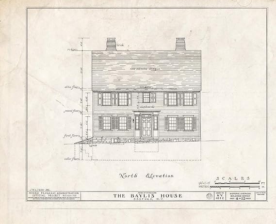 Historic Pictoric : Blueprint HABS NY,60-Bed,3- (Sheet 4 of 12) - Baylis House, Bedford Green, Bedford, Westchester County, NY 24in x 18in