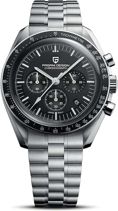 Pagani Design 1701 Men's Watch, Chronograph, VK63 Japanese Quartz Movement, | Stainless Steel Bracelet, Water Resistant to 330 Feet (100 Meters), Sapphire Glass Wristwatch.