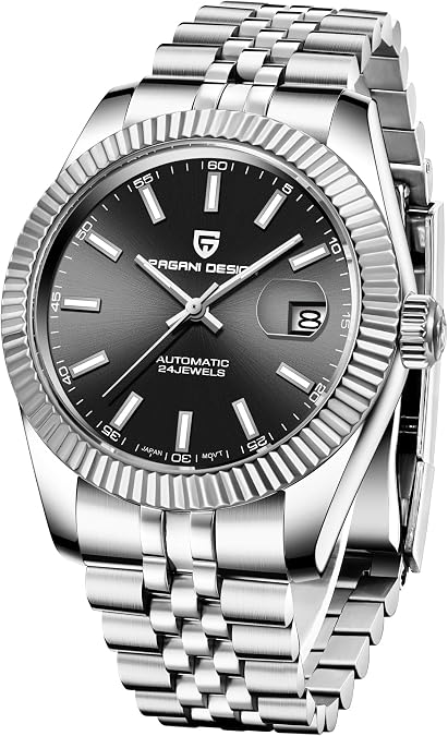 Pagani Design Watches for Men NH35 Movement Automatic Watch, Sapphire Glass 316L Stainless Steel Homage Watch, Fluted Bezel 100M Water Resistant Luminous Calendar