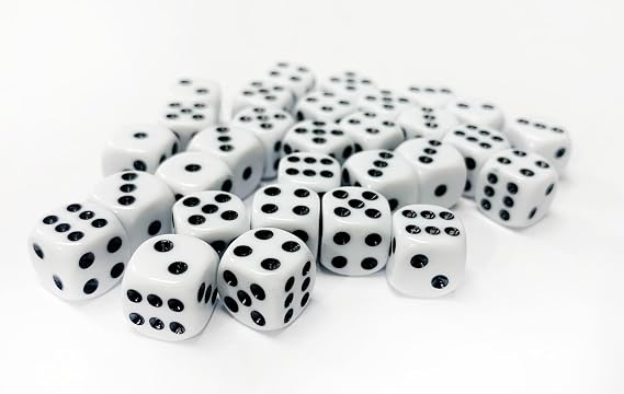 30x D6 Dice Pack | 10mm Classic White Spot Six Sided Dice Set | for Classic and Professional Tabletop Dice Games | by Warlord Games