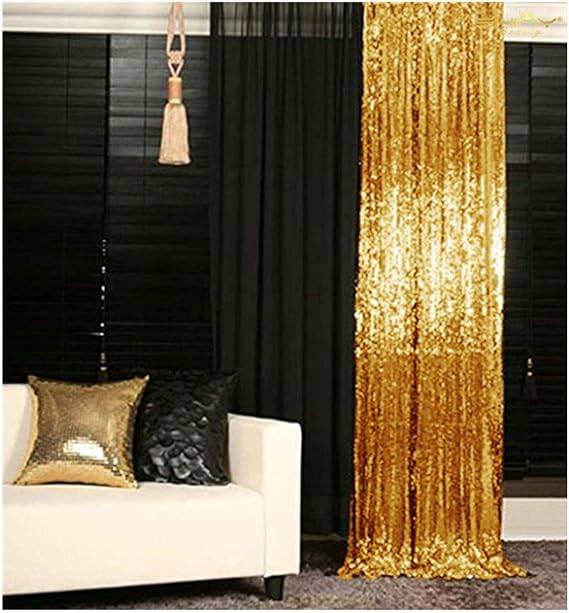ShinyBeauty Sequin Backdrop 4x10ft Shiny Gold Sequin Curtains 2 Panels Glitter Backdrop Curtains for Parties Photography Background M0511...