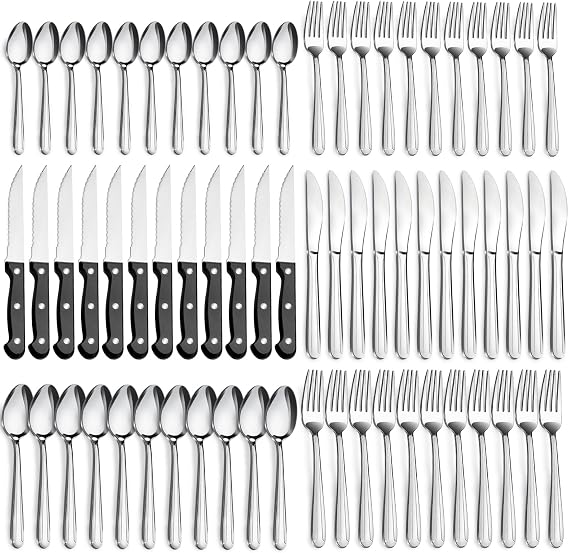 Pleafind 72-Pieces Silverware Set for 12, Flatware Set with Steak Knives, Stainless Steel Cutlery Set, Include Forks Spoons and Knives Set, Dishwasher Safe Utensil Sets for Home Restaurant