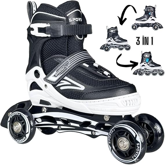 Skate Premium TAJ-J1 Pro Skate White Led Illuminated Silicone Wheel 3 in 1 Inline Kids Adult Skates