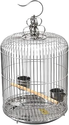 ZUMAHA Spacious Stainless Steel Round Bird Cage, Hanging Pet Home Cage, Easy to Carry Travel Birdcage for Cockatiel Canary Pigeons Habitat Portable