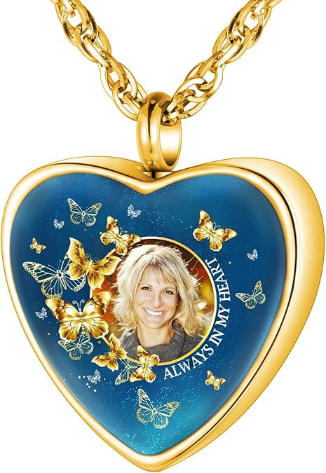 XIUDA Personalized Photo Urn Necklace for Ashes Custom Photo Ashes Necklace Cremation Jewelry for Women Memorial Cremation Necklace for Men