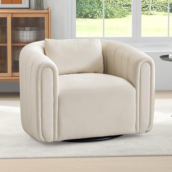 ANJ Swivel Accent Chair,Velvet Barrel Chair for Living Room,Comfy Modern Armchair,Completely Assembled(Beige)