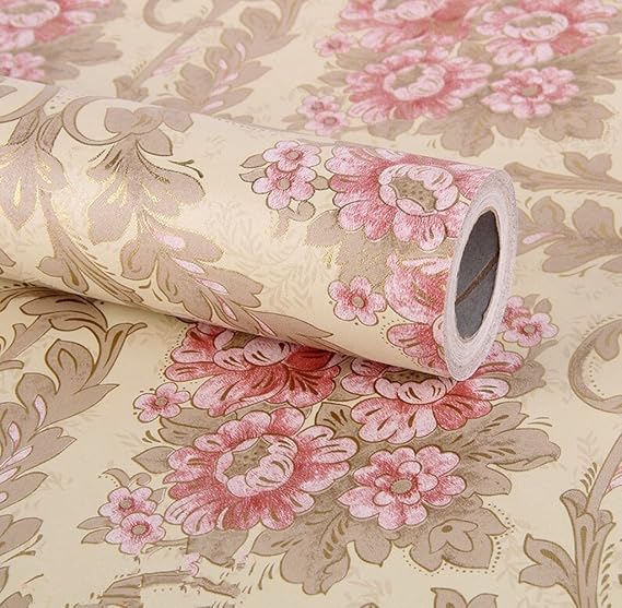 Vintage Floral Adhesive Paper Vinyl Shelf Liner Peel Stick Dresser Drawer Sticker Home Deco 17.7inch by 118inch (Multi-Flower2)