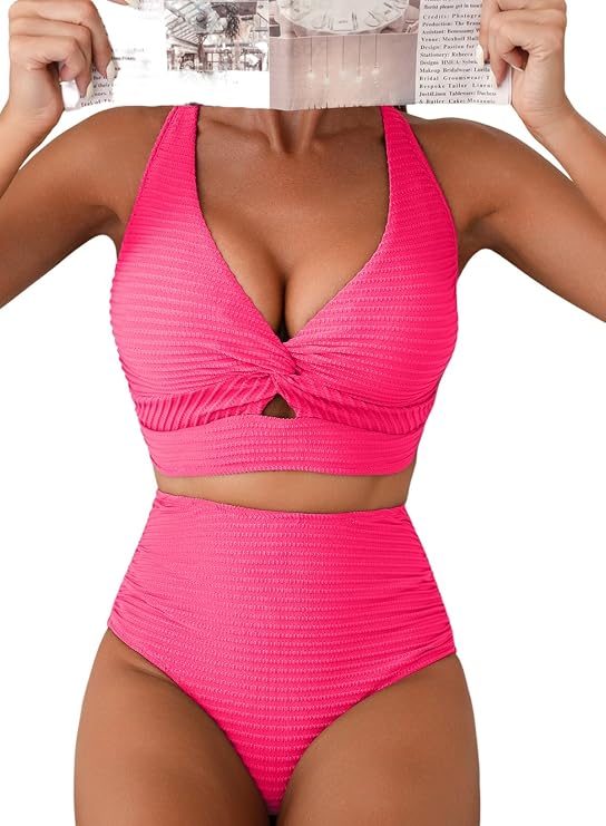 Herseas Womens Textured Bikini Sets 2 Piece Twist Front Top Sexy Swimsuits