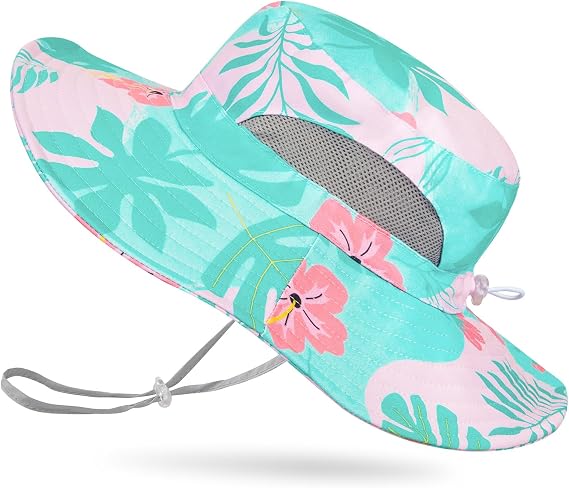 ICOSY Kids Sun Hat, UPF 50+ Girls Beach Hat for Toddler Kids | Wide Brim Girls Bucket Hat with Breathable Mesh Side Vents and Adjustable Chin Strap for Beach, Fishing and Swimming