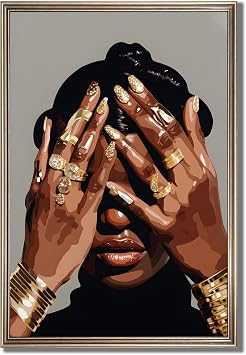Black Woman Poster, Black Woman Wall Art, African American Canvas Wall Art, Trendy Abstract Black Girl Canvas Poster Prints Aesthetic Pictures for Dorm Studio Apartment Decorate 16x24inch Unframed