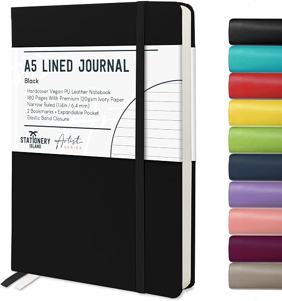 STATIONERY ISLAND A5 Lined Notebook, Journal Lined Hardcover with 120gsm Premium Thick Paper, 180 Pages Hardback Ruled Journal Notebook for Writing, Working, Study, Planning, Diary, Journaling