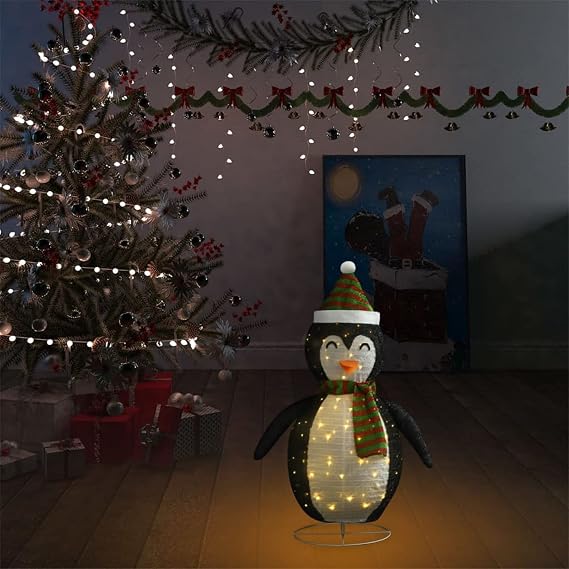 Tidyard Snow Penguin Figure, Black and White Fabric Decoration with LED Lights, 23.6 Inches Tall for Christmas Indoor Outdoor Holiday Decor