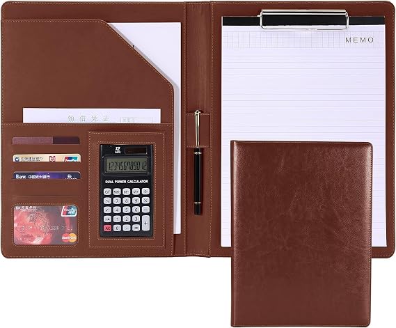 Leather Folder Portfolio,Legal Pad Holder,Portfolio Binder,Leather Clipboard for Business School Office Conference (Brown)