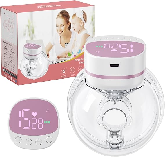 Kidken Hands-Free Electirc Breast Pump, Wearable Breast Pump of Baby Mouth with 5 Modes & 15 Levels,Portable Electric Breast Pumps - 19/21MM Flange (Pink and White, 1pcs)