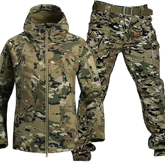 Military Waterproof Camouflage Complete Set - Men's Tactical Jacket and Trousers Set Military Softshell Military Combat S
