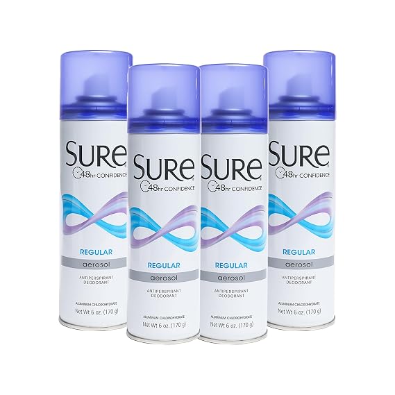 Sure Aerosol Anti-Perspirant and Deodorant - Regular Antiperspirant Deodorant, 48-Hour Freshness Protection for Unisex, 6 oz - 4 Pack Value Set