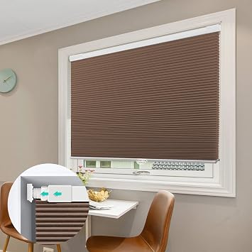 No Drill Honeycomb Blinds for Window, Blackout Cordless Cellular Shades, No Tools, Easy to Install, Cellular Blinds for Home, Office, Coffee