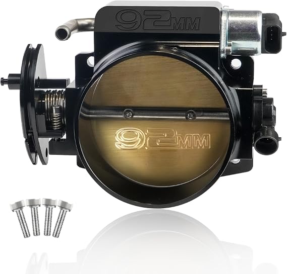 92mm Throttle Body 4-Bolt for LS1 LS2 LS3 LS6 LS7 LSX Drive by Cable with Throttle Position Sensors TPS IAC Aluminum Black HTRACING