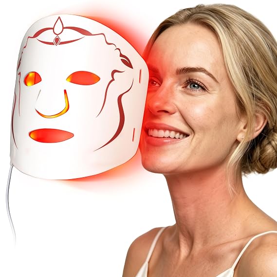 Red Light therapy Mask for Face Wrinkles,Silicone Portable Led Facial Mask Light Therapy for Full Face Even Skin Tone,Fine Lines&Wrinkles,10- Min Treatment,Wired