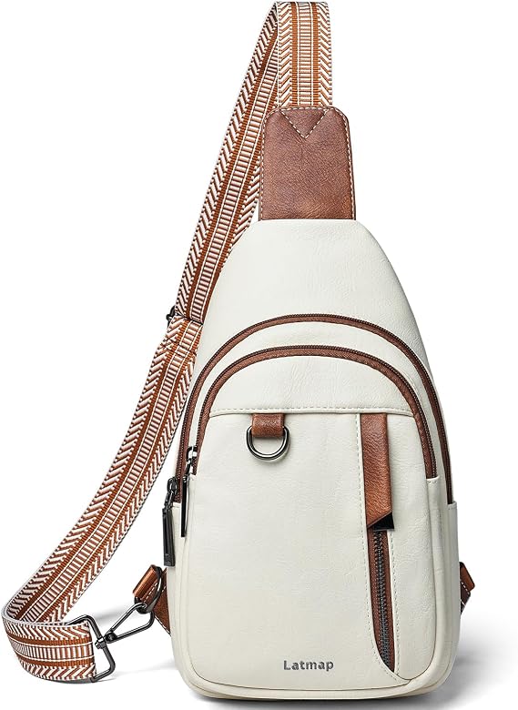 LATMAP 7L Sling Bag for Women Men Leather Small Sling Backpack Daypack Anti Theft Fanny Pack Crossbody Purse Travel