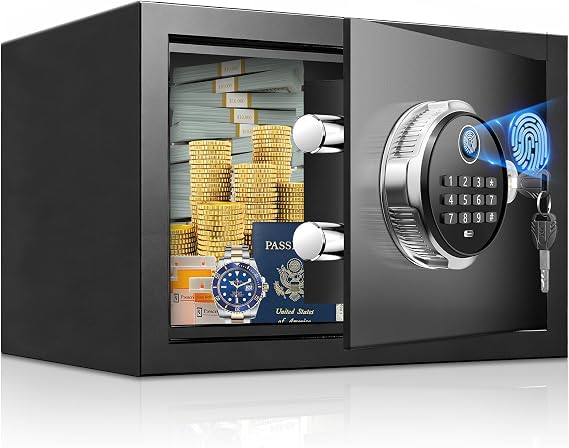 Small Smart Biometric Safe Box for Home, (7.87"D x 12.2"W x 7.87"H)