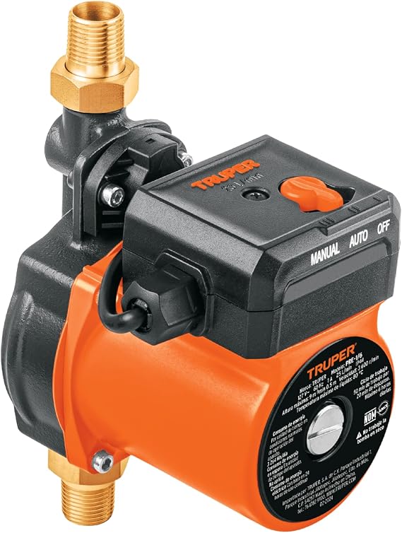 Truper 1/6 HP Pressurizing Pump, Black, Industrial, Plastic, 25 L/min Flow, 9m Max Height