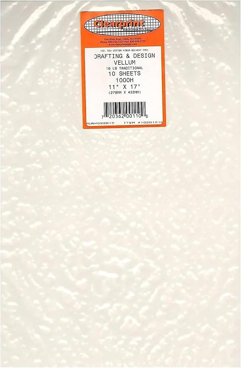 Clearprint 11" x 17" 1000H Design Vellum Sheets, 16 lb., 100% Cotton, 10 Sheets Per Pack, 1 Each