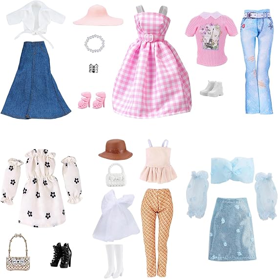 26Pcs Clothes and Accessories Compatible with 11.5 Inch Girl Dolls, Fashion Clothes and Accessories, Including Party Dress, Jewelry Accessoriess, Strapless Princess Dress, Fashion Tops Pants