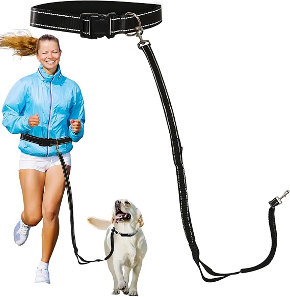 Sporn Run-Together Jogging Belt & Dog Running Leash for Dogs, Hands Free Dog Walking, Nylon Dog Leash Waist Belt Combo to Elevate Style & Fitness You Never Seen Before, Black Standard