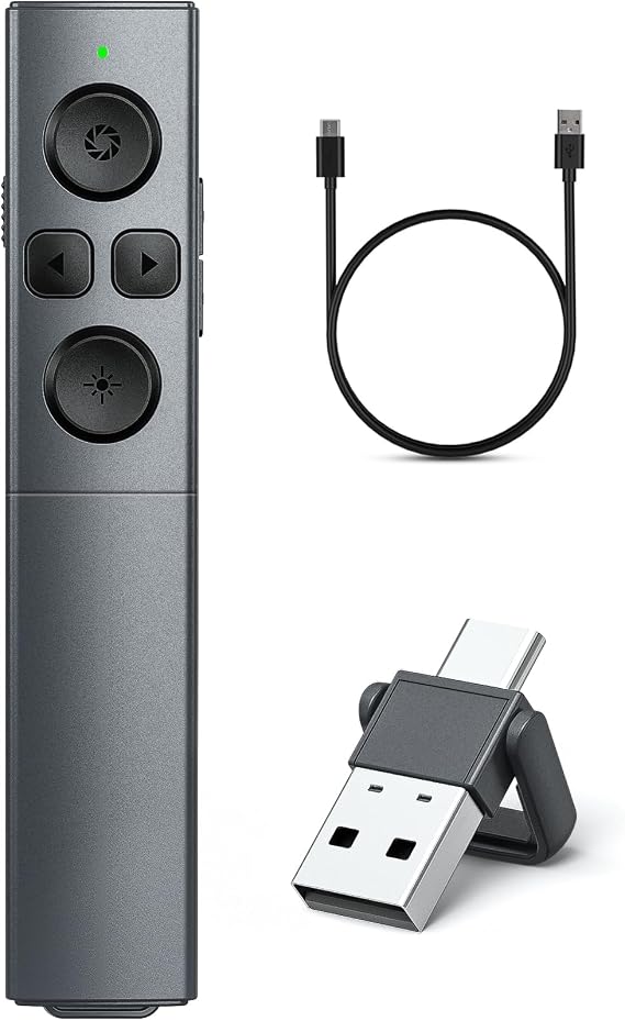 Presentation Clicker Wireless Presenter Remote Clicker with USB-C & USB-A | Clicker for Powerpoint Presentations, Powerpoint Clicker for Google Slide Advancer & Volume Control, Presenter Remote for Mac