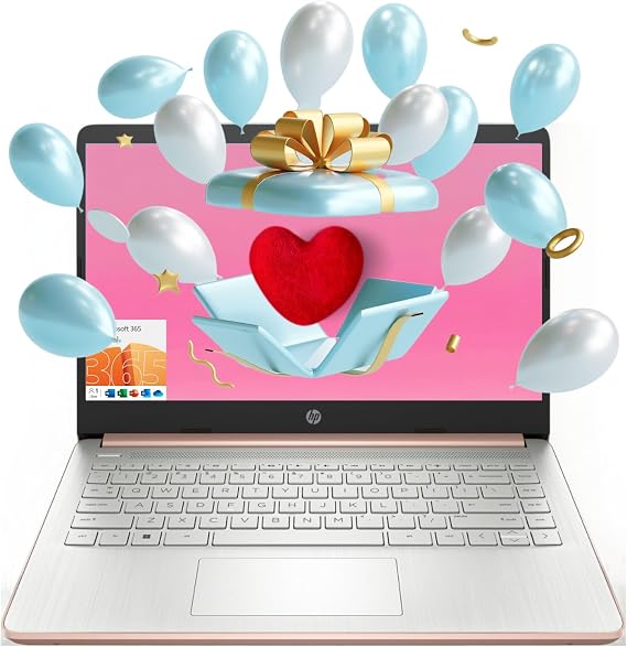 HP Essential Laptop, 14" HD Display, Intel Celeron N4120, 8GB RAM, 128GB eMMC, Webcam, HDMI, Wi-Fi, RJ-45, 1 Year Office 365, Windows 11 Home, Rose Gold