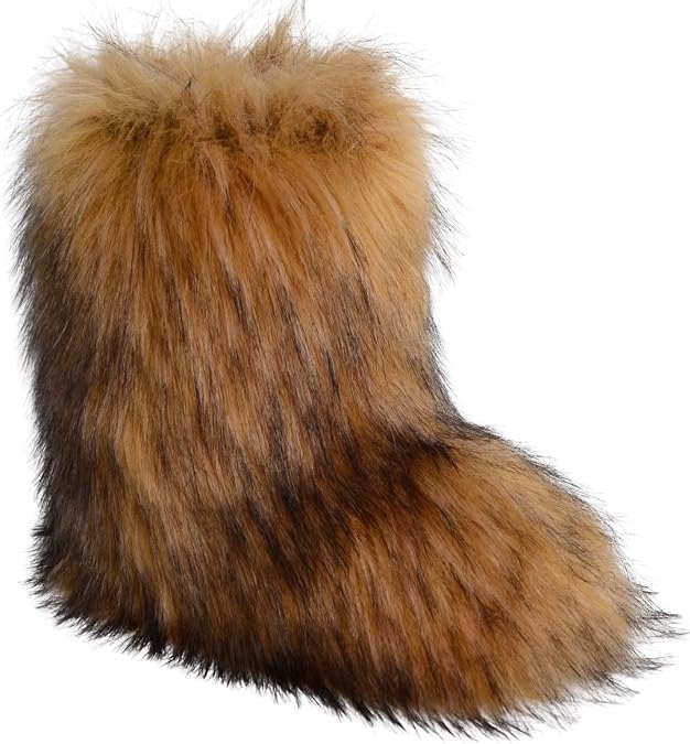 WOVOIE Fur Boots for Women Winter Fluffy Furry Boots Mid-Calf Snow Boots with Anti-Slip Warm Lining for Y2K Streetwear