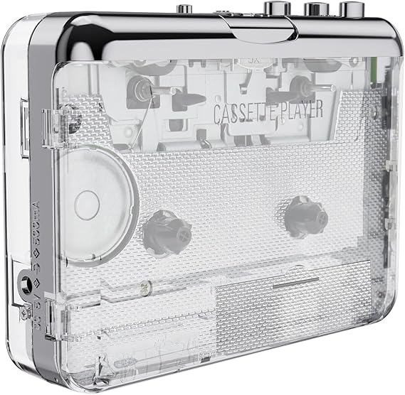 Docooler Cassette Player, Auto Reverse &Clear Stereo Cassette Player, Tape-to-MP3 Converter Recorder via PC Cassette Tape Player with Earphone - Transparent