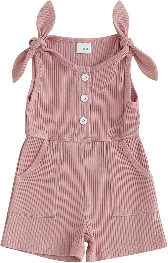 Fernvia Toddler Baby Girl Summer Clothes Sleeveless Ribbed Knitted Jumpsuit Shorts Overalls Baby One Piece Outfit