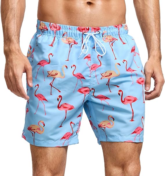 Mywu Mens Swim Trunks 5 Inch Beach Shorts with Mesh Lining Funny Swimming Bathing Suits Quick Dry Swimwear