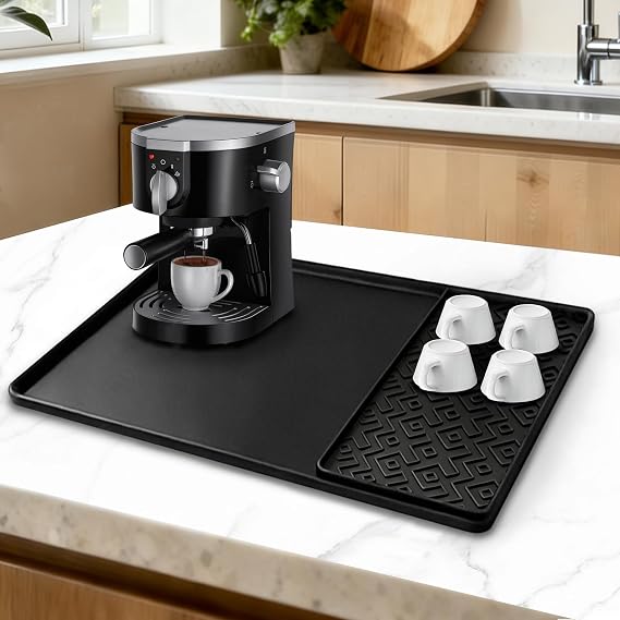 Zihvfzu 24" x 16" Silicone Coffee Bar Mat Set with Detachable Drip Tray
