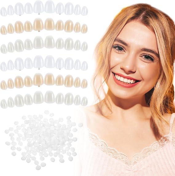 Tooth Repair Kit, Moldable Thermal Beads Replacement Kit, Temporary Natural Shade for Filling The Gap, Replace The Missing or Broken Tooth, Fake Teeth Replacement Kits - 6PCS (White & Khaki)